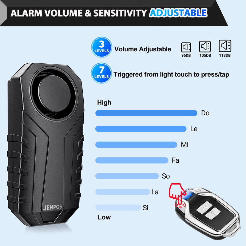 Bike Alarm, 120dB Loud Waterproof Wireless E-Bike Motorcycle Alarm with Remote, Anti-Theft Vibration Motion Sensor Multipurpose Security Alarm System, Ebike Accessories Black
