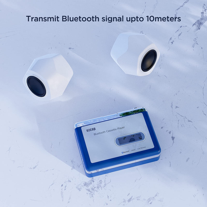 Ezcap Bluetooth Cassette Player, Walkman Tape Player with 3.5mm Jack Headphone and Speaker, Auto Reverse Function, USB Power/AA Battery Power Blue