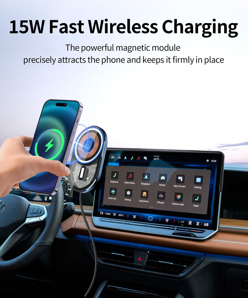15W Wireless Charger Car Phone Mount for Volkswagen Tiguan 2025-2026 | 15" Screen, VW Magsafe Magnetic Accessories Fast Charging Cell Phone Holder Clip Compatible with iPhone Android, 3D Fit 15-inch for 2025-2026 Tiguan