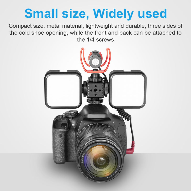 FOMITO 3 Port Cold Shoe Mount with 1/4"-20 Thread for Camea Cage Tripod Grip Flash LED Monitor Microphone