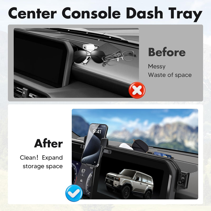 FIILINES Phone Holder for Toyota Land Cruiser 2024-2025 (Fit 12.3" Touch Screen), Phone Mount with Dash Organizer for Land Cruiser Accessories, 360 Degree Rotation Dash Mount Cell-Phone Holder For Cruiser Prado LC250 2024-2025