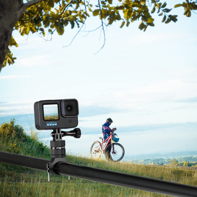 HSU Aluminum Bike Bicycle Handlebar Mount for GoPro Hero 12/11/10/9/8/7/6/5/4 Session AKASO Campark and Other Action Cameras, 360 Degrees Rotary Mountain Bike Rack Mount (Black) Black
