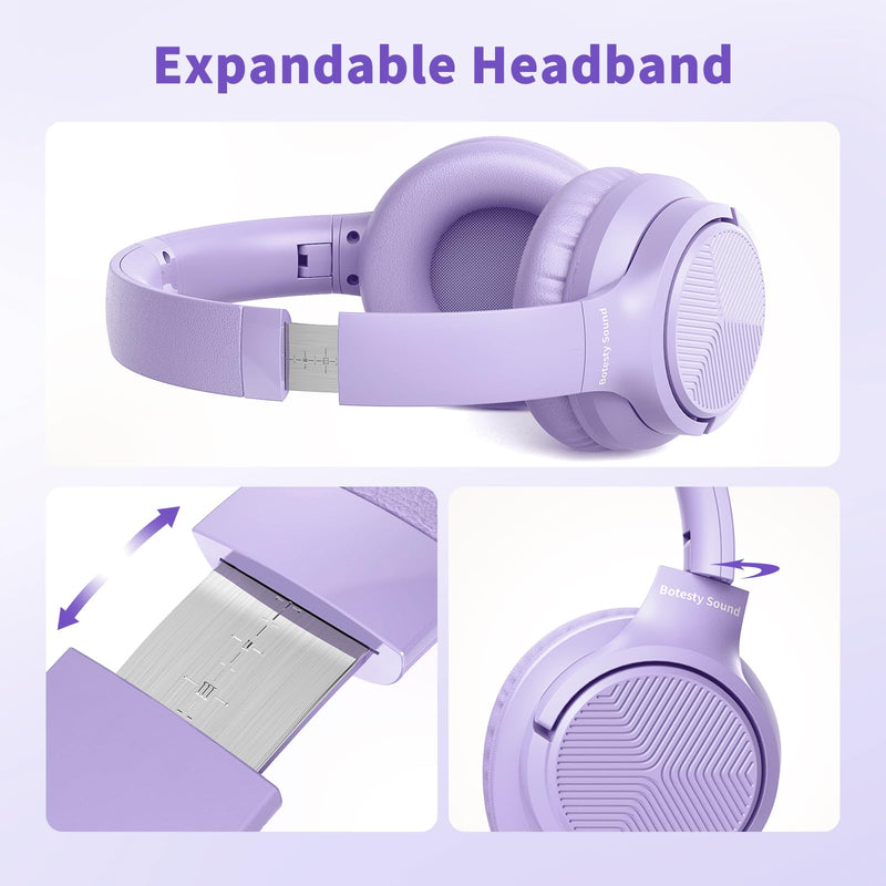 Botesty Sound Headphones Wired with Microphone, Over Ear Foldable 3.5mm Plug in Headphones with 4.9ft Tangle-Free Nylon Cord for Tablet, Laptop, MP3/4, School, Airplane Travel (Purple) Purple