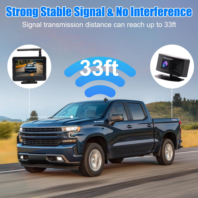 Wireless Backup Camera System Kit, Rear View Monitor with Camera | Waterproof Night Vision Reverse Cam 1080P HD Parking Camera Set for Car Pickup Truck RV Camper Van 4.3 Inch Wireless