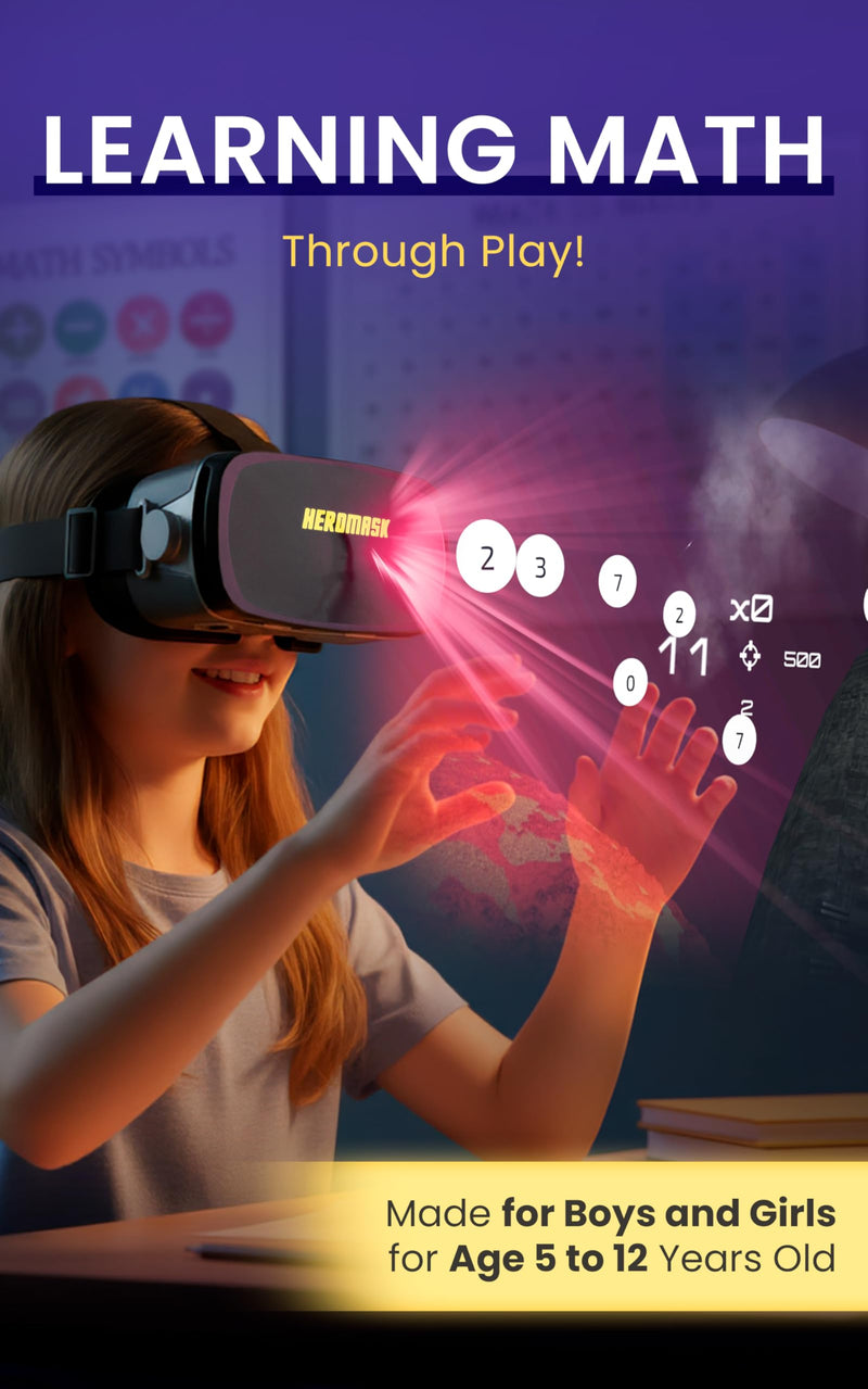 Heromask Educational VR Headset for Kids 5-12, Math Games, Phone Powered | Uses your own iPhone or Android. Times tables, addition and division games built with teachers. Birthday or school gift. Mathematics