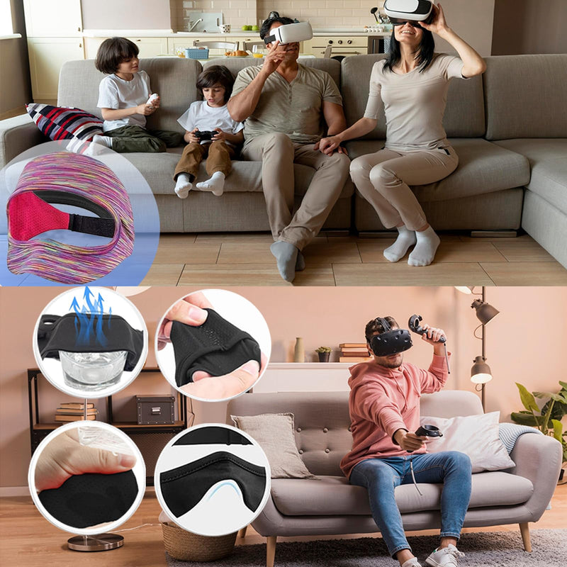 VR Mask Cover, Eye Face Cover Breathable Sweat Band for Meta/Oculus Quest 3 Quest2, Vision Pro Headset, Quest Pro, PSVR2 and Virtual Reality Game. (Rainbow/Gray/Blue) Rainbow/Gray/Blue