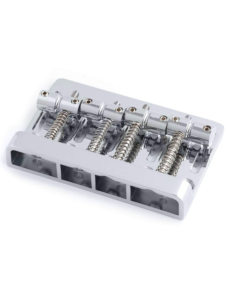 Metallor 4 String Bass Bridge Tailpiece Fixed Saddles for Electric Bass Guitar Jazz Bass or Precision Bass Chrome.