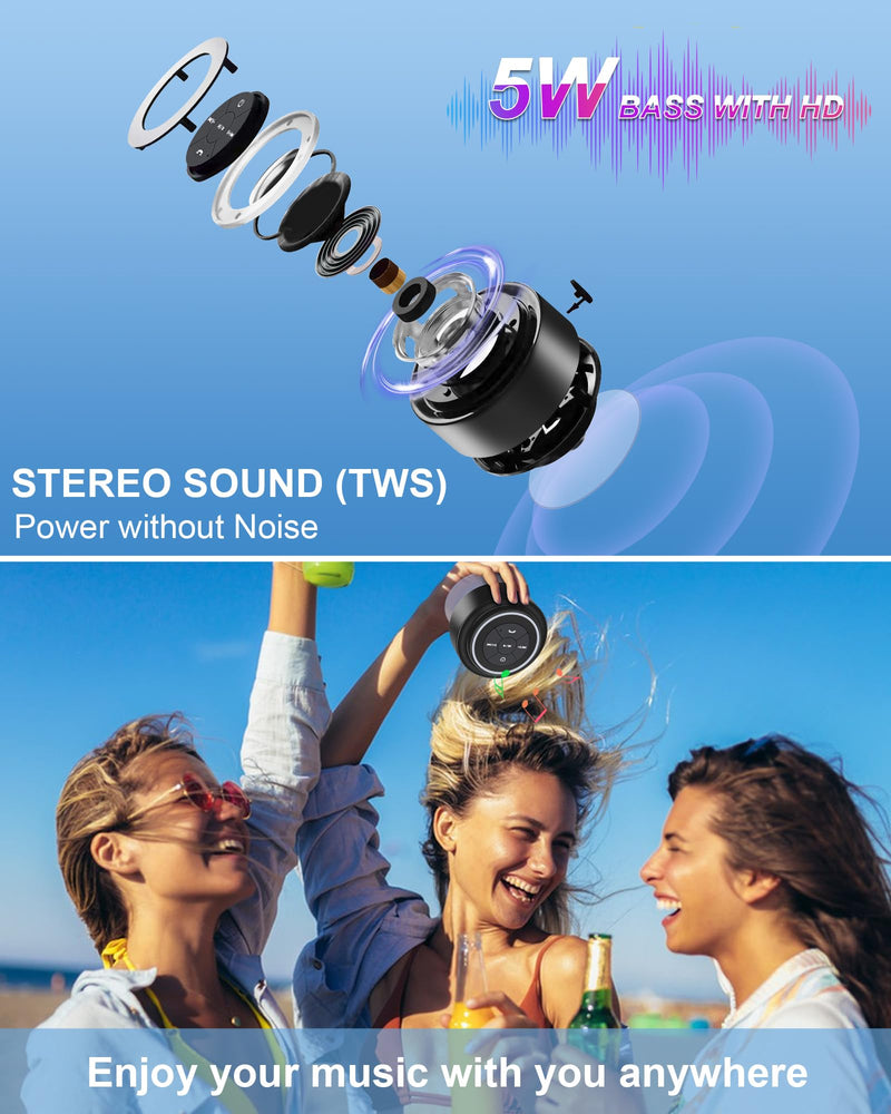 [AUSTRALIA] - Bluetooth Shower Speaker, Portable Bluetooth Speakers, IP67 Waterproof Speaker with Suction Cup, Floating, Crystal Sound, Ideal for Outdoor Beach Pool, Great Gifts Black 