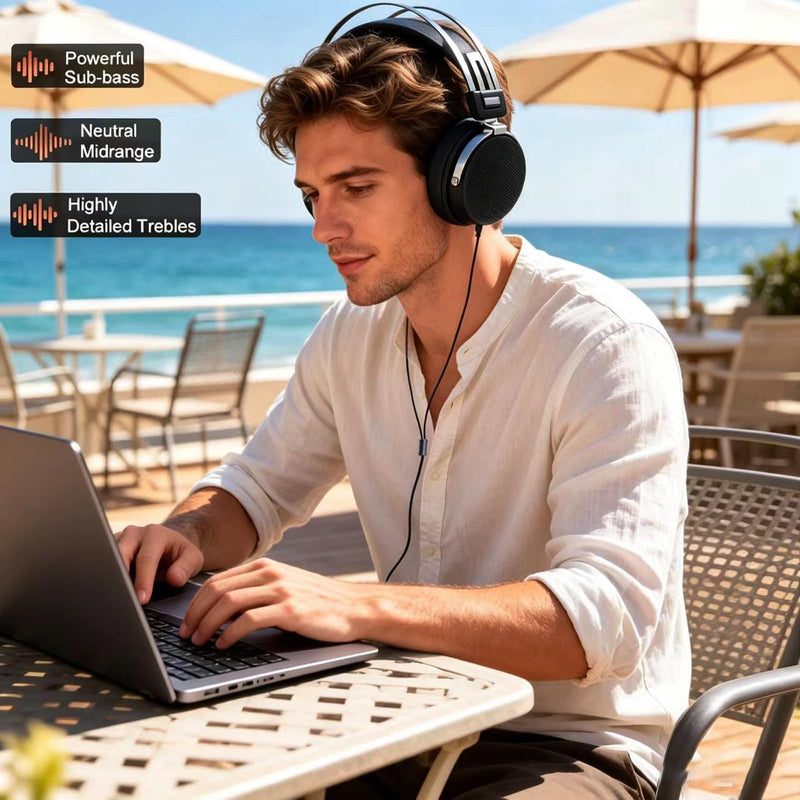 FAAEAL Wired Studio Headphones,Over Ear Boom mic Gaming Headset,HiFi Open-Back Stereo Headphones,Dual 3.5mm 50mm Dynamic Driver Monitoring Headset for Recording Mixing DJ Podcast Audiophile Wired Dual 3.5mm