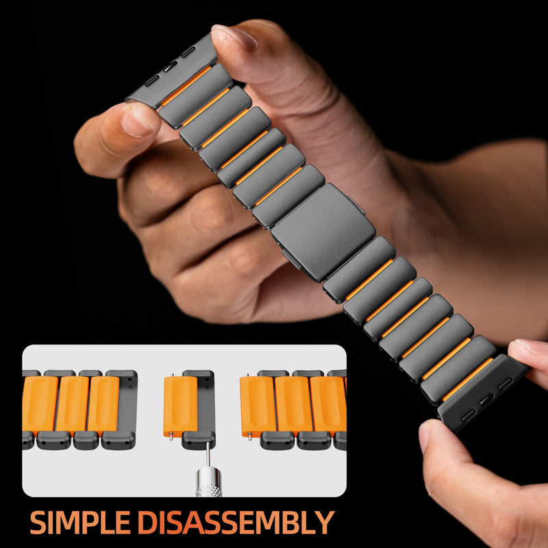 Magnetic Titanium Band Compatible with Apple Watch Ultra 3/2/1 Band 49mm 46mm 45mm 44mm 42mm, Luxury Silicone Dual-Layer Link Bracelet for iWatch Series 11 10 9 8 7 6 5 4 SE Men Women Black-Orange 49mm/46mm/45mm/44mm/42mm(Series 3)