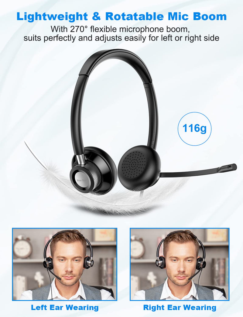 [AUSTRALIA] - New Bee USB Headset with Microphone for PC, Computer Headset with in-line Mute Volume Control Wired Headset for Laptop, Skype, Zoom, Call Center, Meetings, Webinar, Home 