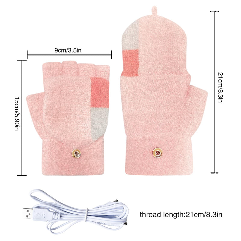 Women's & Men's USB Heated Gloves Mitten Full & Half Fingerless Winter Hands Warmer Laptop Gloves Colorful Pink