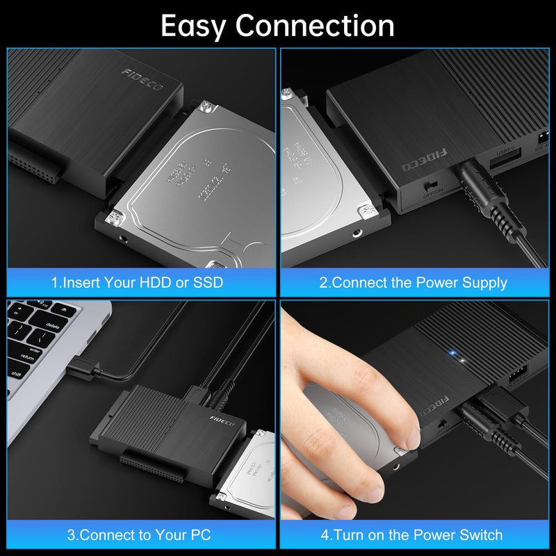 FIDECO USB 3.0 to SATA or IDE Adapter, Hard Drive Adapter Cable Universal for 2.5/3.5 inch SATA HDD/SSD & IDE HDD with 12V Power Adapter