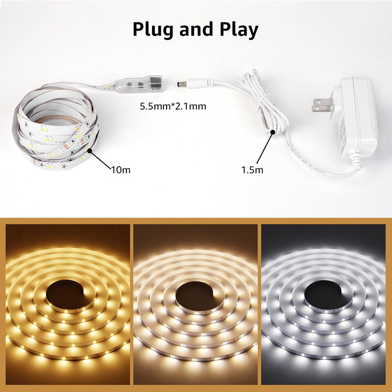 [AUSTRALIA] - Lepro LED Tunable White Strip Light, Warm to Cool White,32.8ft Dimmable Bright LED Tape Lights, 600 LEDs 2835, Strong 3M Adhesive, Not Cuttable, Suitable for Christmas Decorations, Home, Bedroom 32.8 ft 