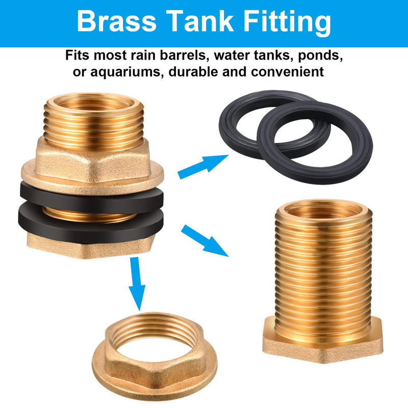 [AUSTRALIA] - 3 Pieces 1/2 Inch Female 3/4 Inch Male G-Thread Solid Brass Threaded Bulkhead Garden Water Tank Connector Fitting with 2 Black Rubber Ring Stabilizing Hose Adapter for Rain Barrels Aquariums 
