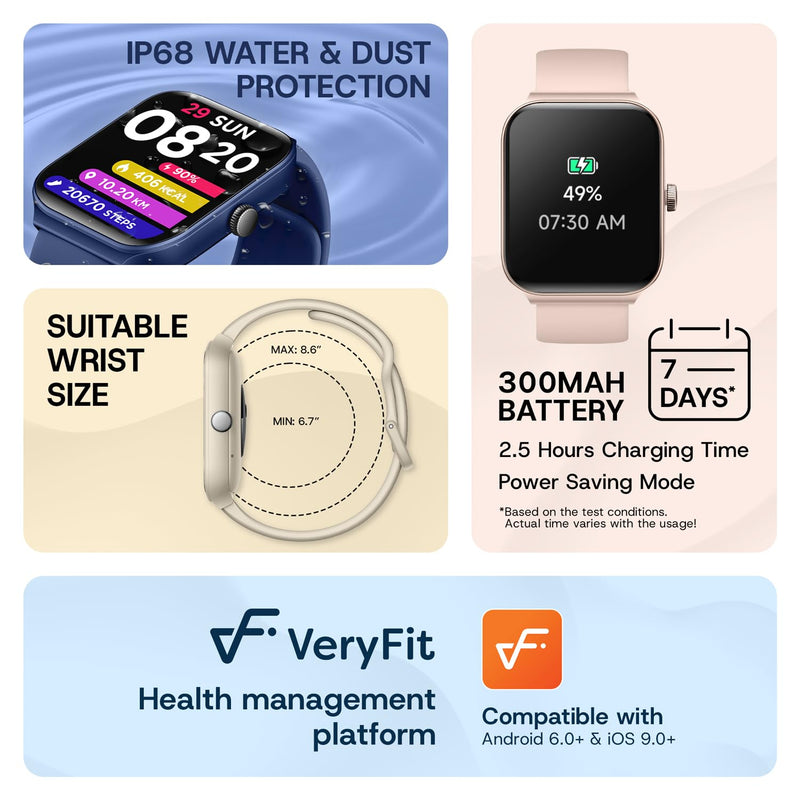 OCTANDRA Inspire VeryFit 1.95" Bluetooth Answer Call Alexa Smart Watch Body Energy Heart Rate HRV Oxygen Saturation Sleep Monitor Step Tracker IP68 Fitness Watches for Men Women (IDW16) (Black) IDW16 - Black