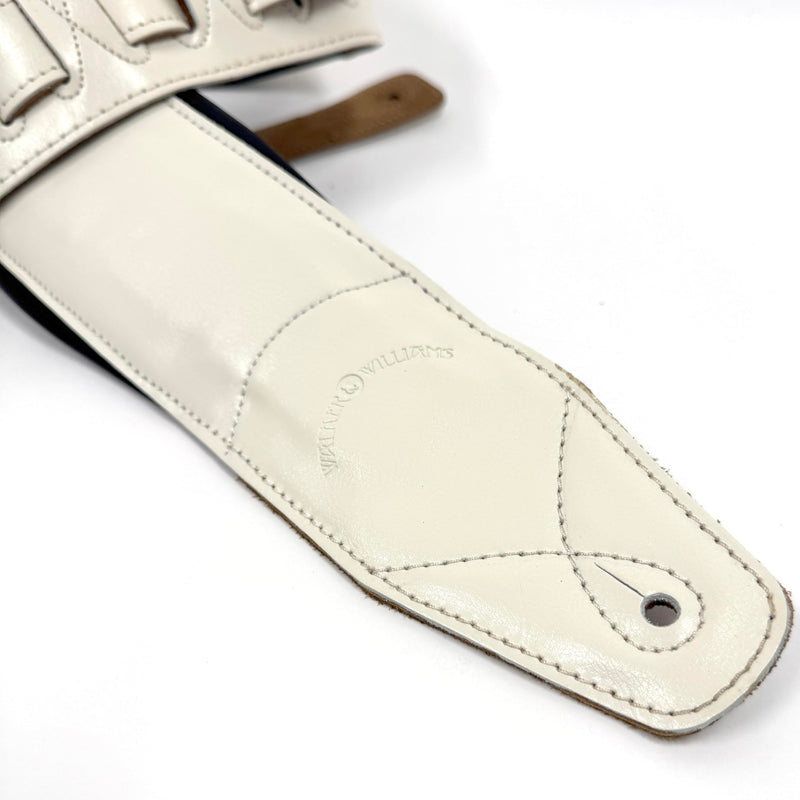 Walker & Williams B4B-WHT Aged White Semi Gloss 4" Wide Double Padded Premium Heirloom Grain Leather Guitar And Bass Strap For Acoustic, Electric, And Bass Guitars