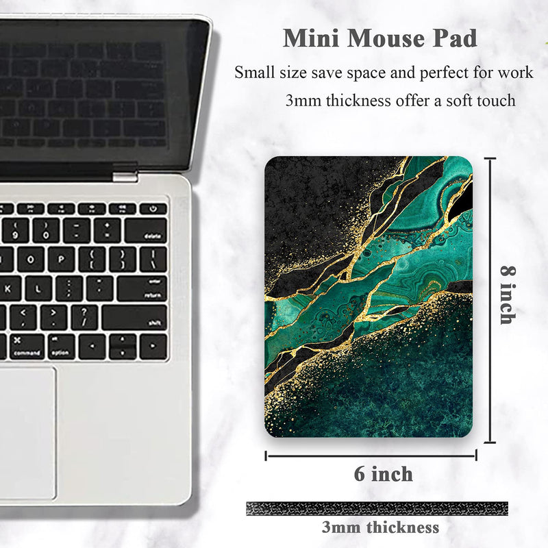 Atufsuat Small Mouse Pad, Mini Pad 6 x 8 in, Thick Rubber Waterproof Mat, Cute Mousepad Wireless Tray Home Office Travel, Teal Green Gold Marble, Square-20x15CM-Green Luxury Teal Marble