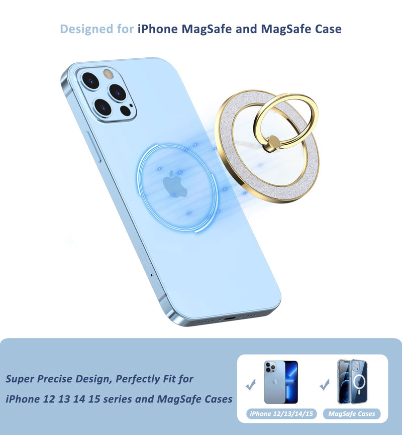 Magnetic Phone Ring Holder for MagSafe, Magnetic Phone Grip for iPhone, Compatible with iPhone MagSafe Wireless Charging. (Glitter Gold) Glitter Gold