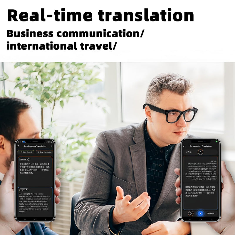 AI Smart Glasses with Real-Time Language Translation & 4K Camera | ChatGPT Powered Voice Assistant, Open Ear Headphones, Object Recognition & 3600mAh Charging Case for Travel & Content Creation