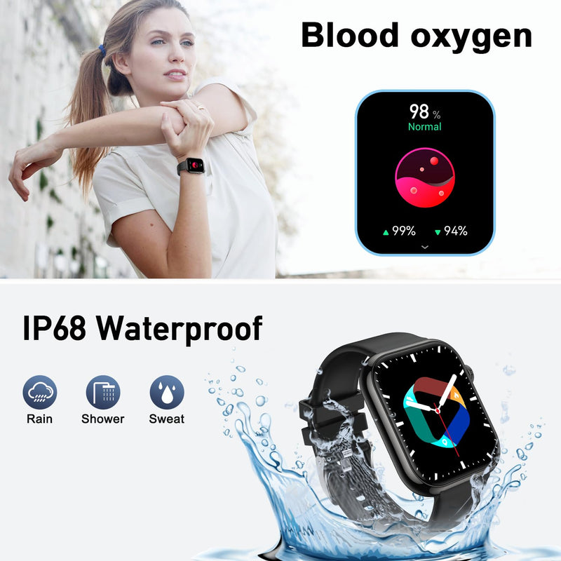 Smart Watch for Men Women Fitness: Waterproof Make/Answer Call Smart Watches for Men Digital Mens Watches Running Step Tracker Smartwatch Android Phones iPhone Samsung Compatible Heart Rate Monitor Black