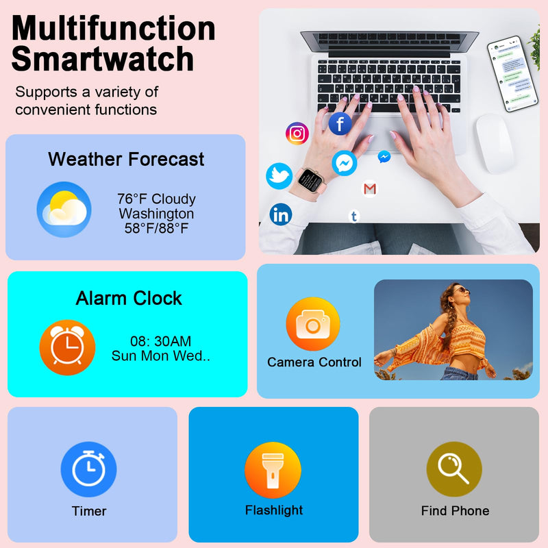 Smart Watch, 1.96" Smartwatch for Women Men (Answer/Make Call), Fitness Tracker with 110+ Sport Modes, IP68 Waterproof, Heart Rate/Sleep/Spo2 Monitor, Pedometer, Activity Tracker for Android iOS Rose