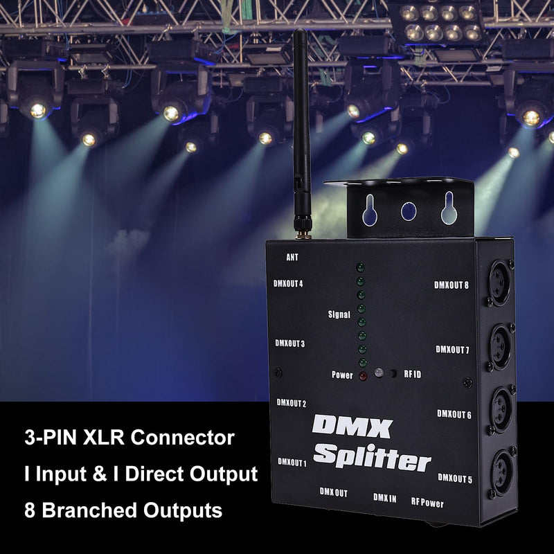 Lixada DMX512 Wireless Lighting Signal Amplifier XLR DMX Splitter Distributor Signal Decoder 8-channel Signal Output for KTV Lighting Bar Lighting Wedding Lighting