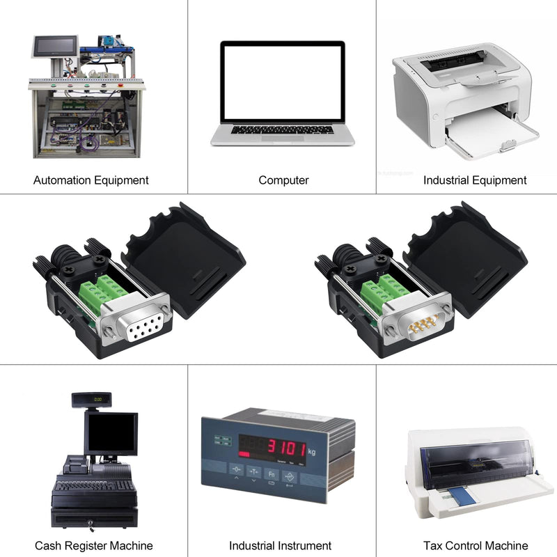 10PCS DB9 Male Breakout Connector,9 pin RS232 connectors, Solderless D-SUB RS485 Serial Adapter Module Board with Screw Terminals, Case, Long Bolts 10xMale Connector