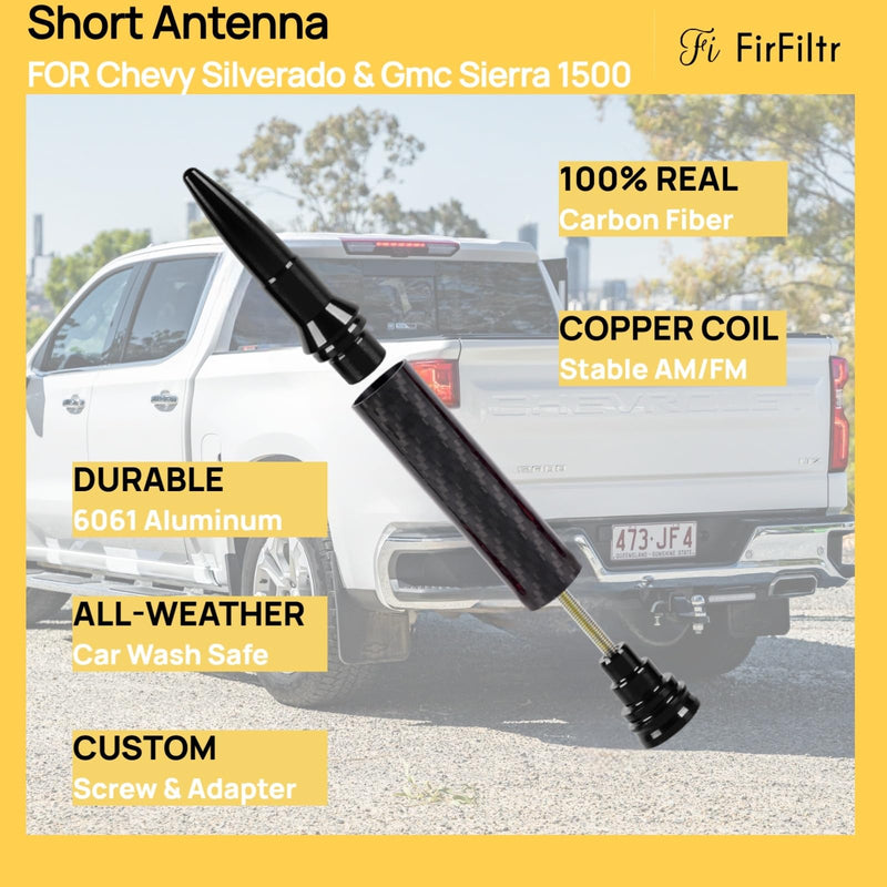 [AUSTRALIA] - Carbon Fiber Truck Antenna for Chevy Silverado 1500 2500 3500 & GMC Sierra 1999-2025,Chevy Silverado Antenna Truck Accessories,Short Car Video Antennas (5.5''-Black Carbon Fiber 50 Cal Bullet) Black 5.5 inch 