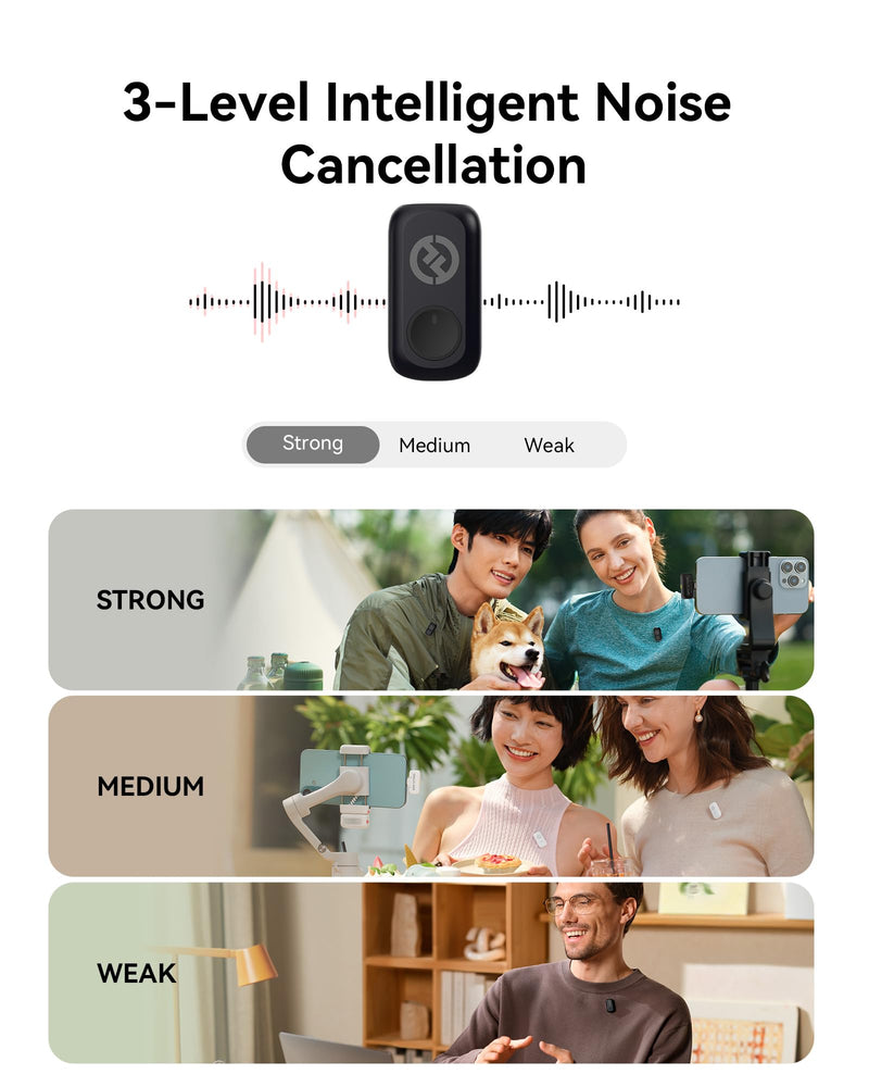 [AUSTRALIA] - Hollyland Lark A1 Wireless Microphone for iPhone & Android, 48kHz/24-bit Studio Audio, 3-Level Noise Cancellation, 200m Range, Magnetic Mini Mic for Video Recording & Live Streaming (2TX + USB-C RX) Black Mini Duo (USB-C RX) 