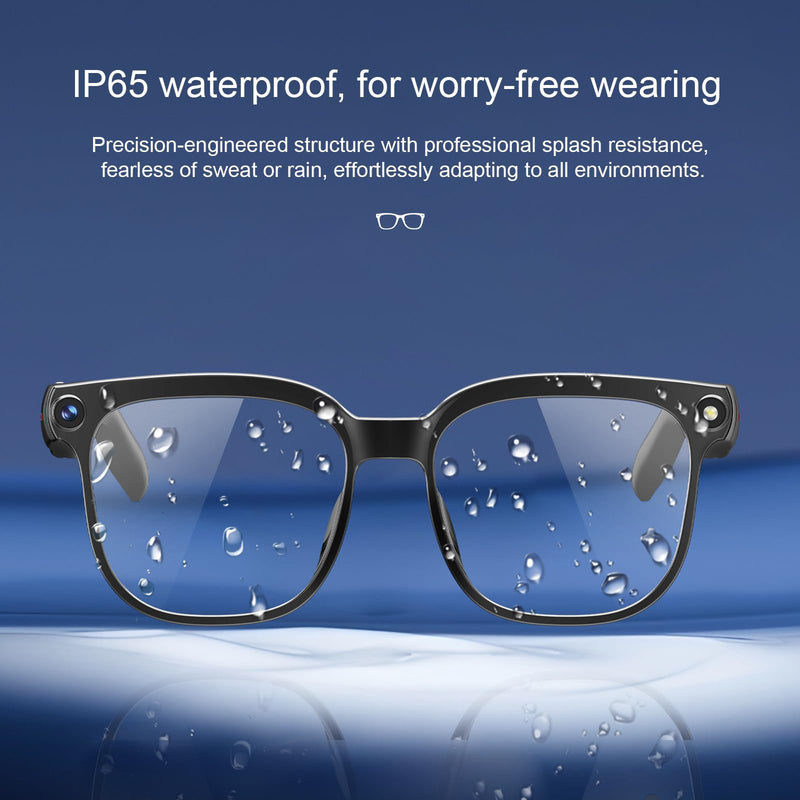 AI Glasses with Camera, 4K Video, 8MP Camera, Translation Smart | Hands-Free POV Recording Glasses, ChatGPT AI Assistant, Bluetooth & Open-Ear Audio, Weatherproof, for Business/Travel Black Glasses Frame