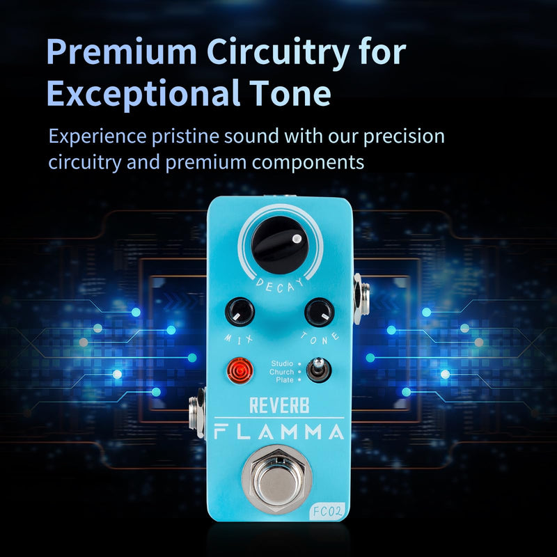FLAMMA FC02 Mini Reverb Pedal Digital Guitar Pedal with 3 Reverb Effects Church Plate Studio True Bypass FC02 Reverb
