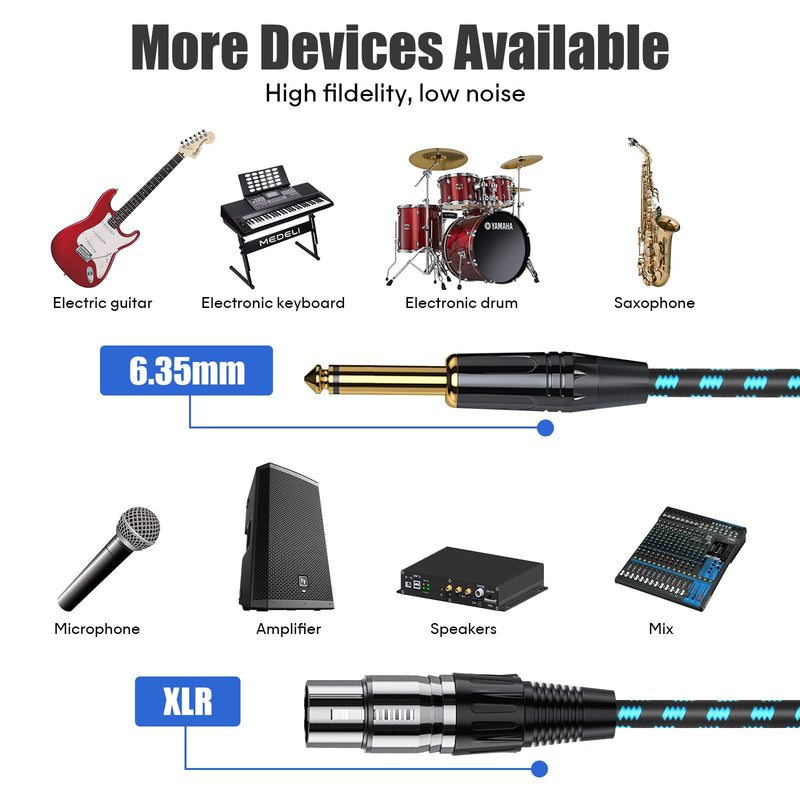 1/4" TRS to XLR Female Cable Adapter Balanced, 10FT Stereo Quarter Inch TRS to XLR Microphone Cable, Nylon Braided, OFC Shielded, Two Color, for Mic/Speaker/Mixer - 2Pack