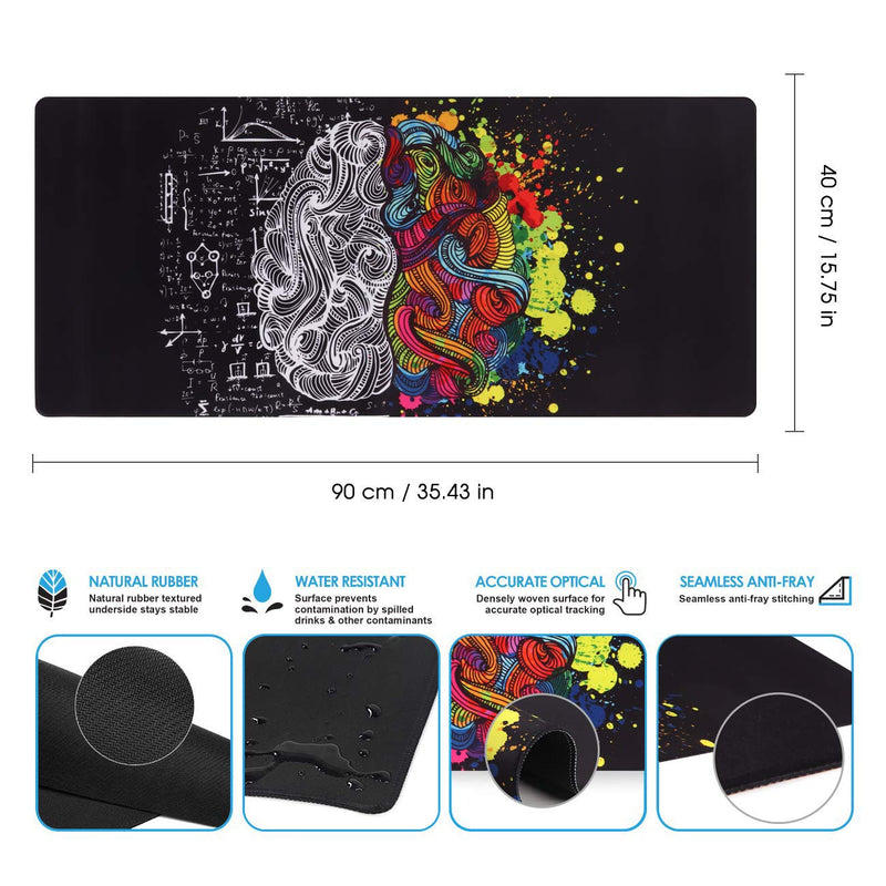 iCasso Extended Gaming Mouse Pad (35.4x15.7 in), Large Non-Slip Rubber Base Mousepad with Stitched Edges, Waterproof Keyboard Mouse Mat Desk Pad for Work, Game, Office, Home - Left and Right Brain