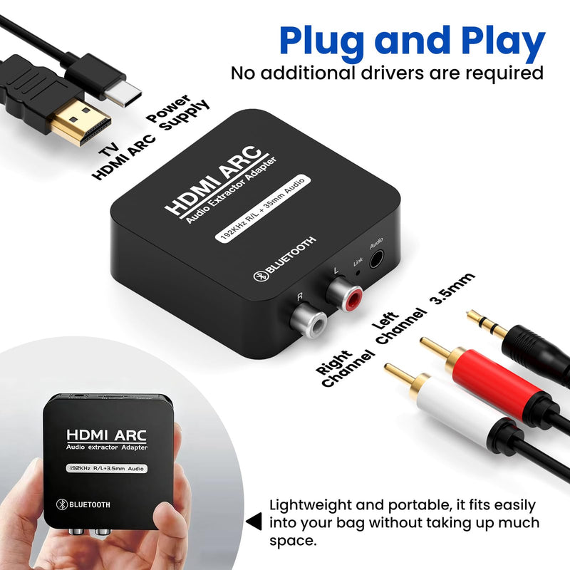 [AUSTRALIA] - HDMI ARC Audio Converter,Digital Optical SPDIF Signals to Analog 3.5mm Jack and RCA (L/R) Stereo Audio Adapter for Soundbar,Speaker,Amplifier, Bluetooth 5.3 Receiver, Compatible with ARC Smart TV 