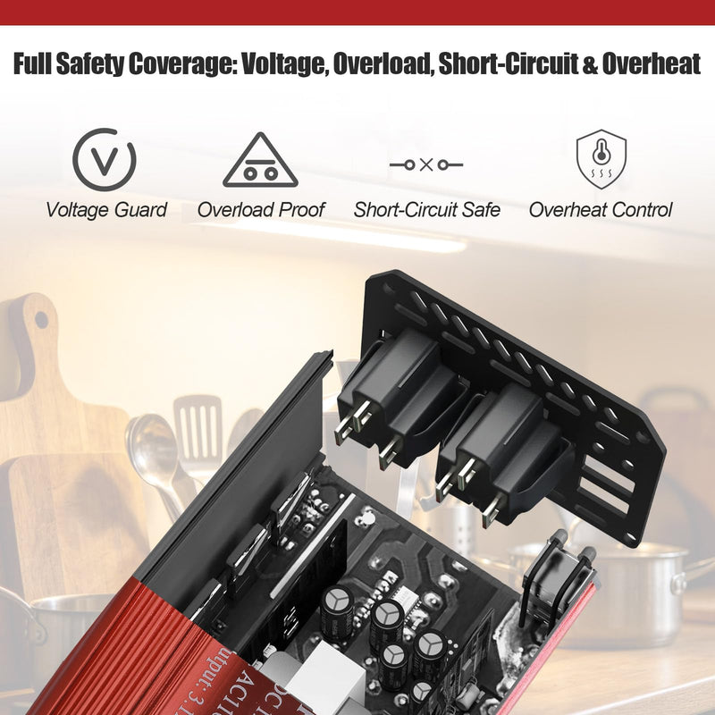 400W Power Inverter, 12V to 110V Car Inverter with 2 AC Outlets & Dual 6.2A USB Ports for Laptop, Air Compressor & Fast Charging