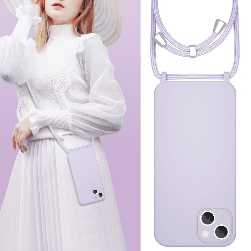UEEBAI Crossbody Lanyard Phone case for iPhone 14 6.1 inch, Silicone Phone Cover with Adjustable Necklace Strap Soft Belt Neck Cord Lanyard Shockproof Protective Case - Mauve