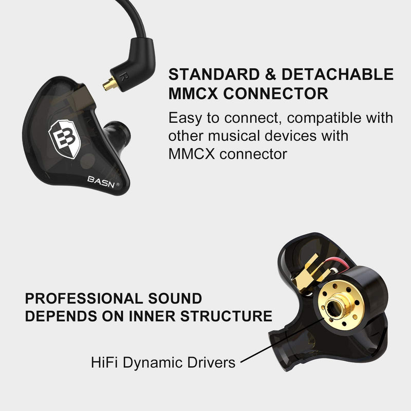 BASN Bsinger 2nd Generation in Ear Monitor Headphones for Musicians, Black | Sound Isolating Earphones with Dual Dynamic Drivers Detachable MMCX Cable