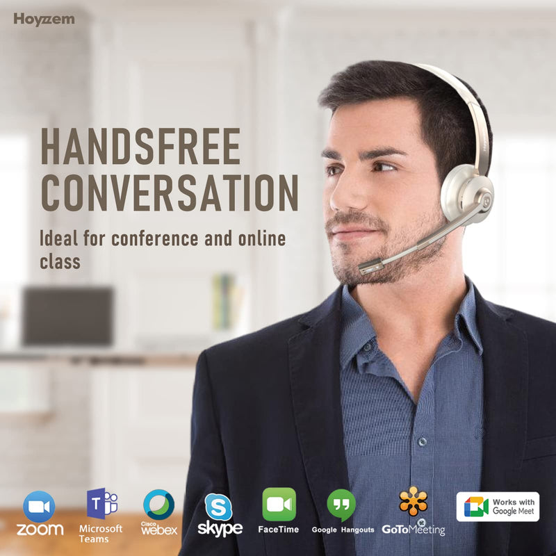 [AUSTRALIA] - Bluetooth Headset, Wireless Headphones with Microphone Noise Canceling & USB Dongle, V5.0 Trucker Bluetooth Headset with Mic Mute & Charge Dock for PC/Laptop/Phone/Meeting/CallCenter/Office Gold Wireless Single Ear 