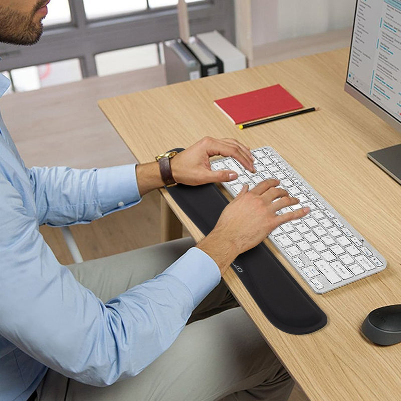 ELZO Wrist Rest Support for Keyboard & Mouse Pad Combo with Comfortable Memory Foam Padding, Nonslip Rubber Base for PC Computer Laptop Mac Black-fiber