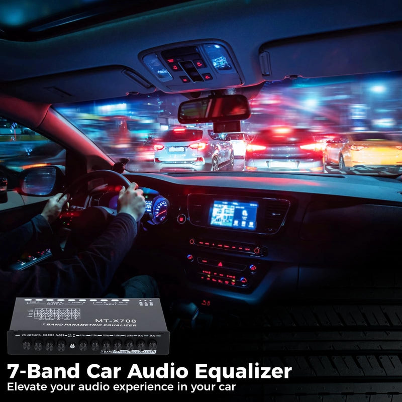 7-Band Car Audio Equalizer, Car Audio Graphic Equalizer, Car Equalizer with Front Rear and Subwoofer Outputs, Adjustable 7 Bands EQ Car Amplifier, 7.3 x 4.3 x1.2 Inch