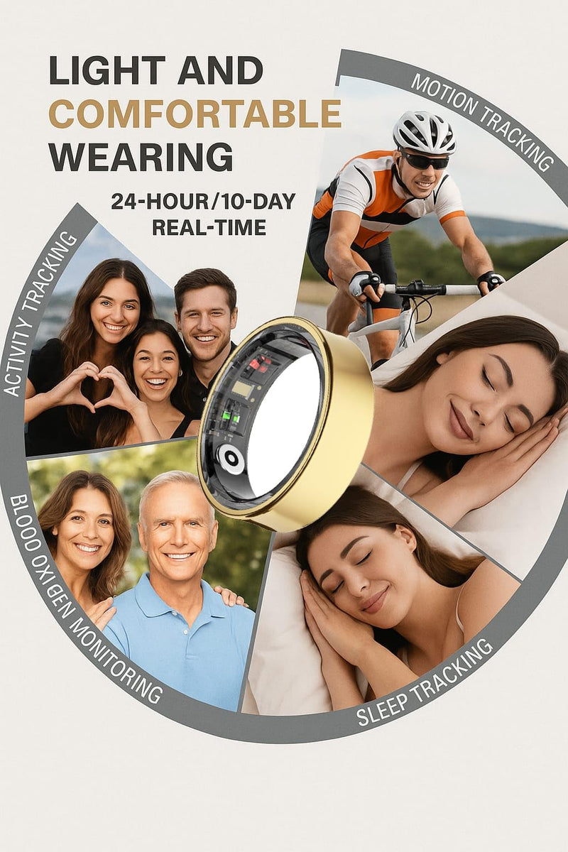 Smart Ring for Women & Men - Heart Rate, Blood Oxygen, Sleep Tracker | Waterproof IP68 | 12-Day Battery | Heart Rate, Steps, Calories Monitor | Comfort Fit Wearable Tech Accessory Ring Gold 11