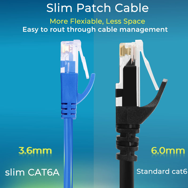 Rapink Patch Cables Cat6a 3ft (50 Pack) Slim, Cat6a Ethernet Patch Cable 10G Support, Snagless Cat 6 Patch Cable for Patch Panel to Switch, Flexiable Cat 6a Ethernet Cable with Gold Plated 50 Pack
