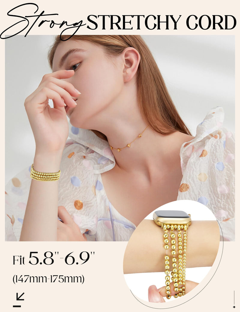 JR.DM Honeycomb and beaded Bands Compatible with Apple Watch 38mm 40mm 41mm 42mm 44mm 45mm 46mm for Women, Dressy Gold Silver Metal Strap Replacement for iWatch Series 10/9/8/7/SE/6/5/4/3/2/1