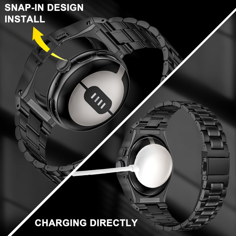 SUPLINK Stainless Steel Case and Bands Compatible with Google Pixel Watch 1/2/ 3 Band 41mm Men, Metal Strap Protective Bumper for Pixel Watch 3 45mm Band Black 45mm Pixel Watch 3