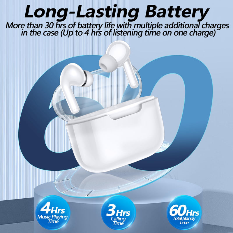 kurdene P3 Wireless Earbuds Bluetooth 5.3 Headphones, Deep Bass Stereo with Microphone Earphones in-Ear, Immersive Premium Sound Ear Buds for iPhone, Android-Clear Clear