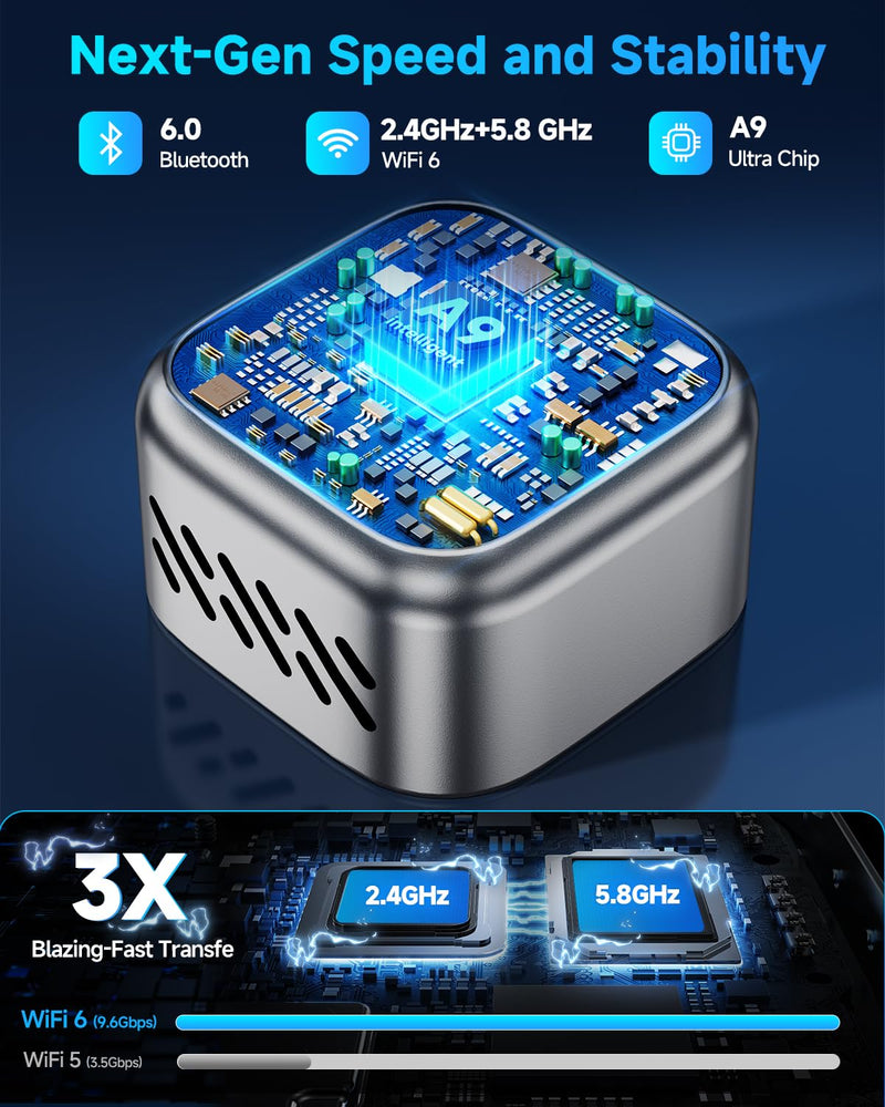 2026 Upgraded Wireless CarPlay Adapter – Stylish Blue Mini Size, Fast Auto-Link for iOS 12+ & Android 11+, Lag-Free Music & Navigation for 2016+ Autos