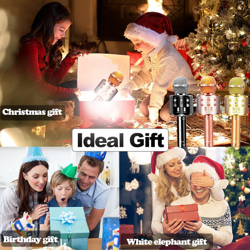 [AUSTRALIA] - Microphone for Kids Voice Change Karaoke Microphone Kids Girl Gifts Handheld Wireless Bluetooth Microphone Home Party Favor Mic Microphones Kids Christmas Birthday Gifts Rose Gold 