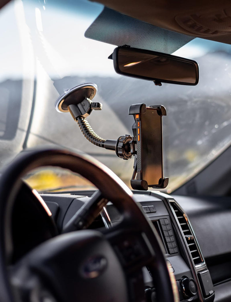 ToughTested Mammoth Truck Car Phone Holder Mount Vibration Absorbing Holder | 360° rotating phone holder for car with extra-large suction cup, expandable claw grip, and one-hand quick release Mobile Mount