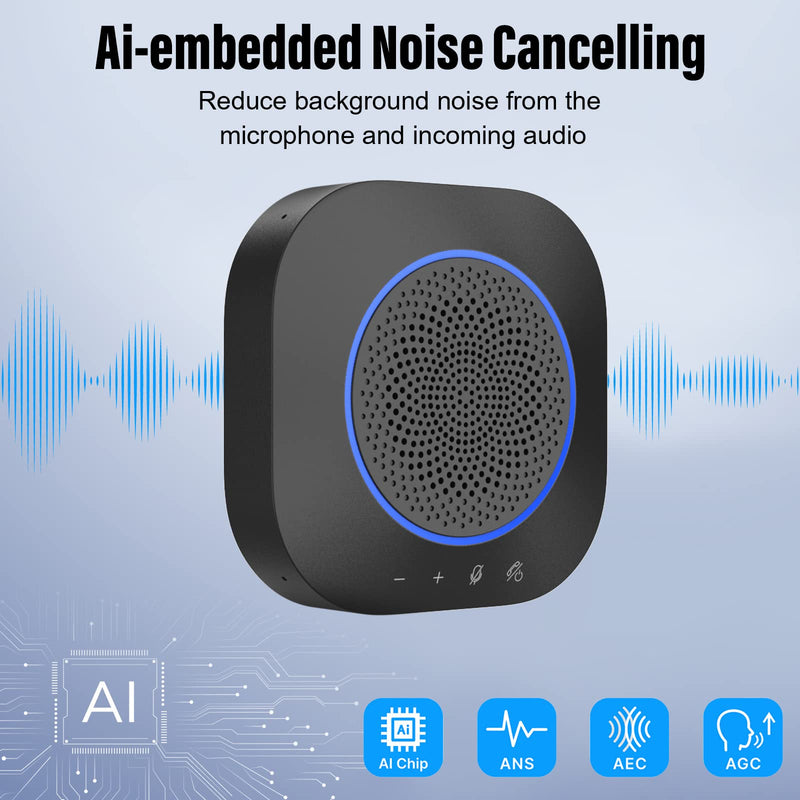 Bluetooth Speakerphone, Conference Speaker with Mics, 360°Enhanced Voice Pickup, Bluetooth 5.1, AI Noise Reduction Echo Cancellation, USB C, Conference Microphone for Home Office